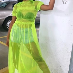 Neon green sheer dress